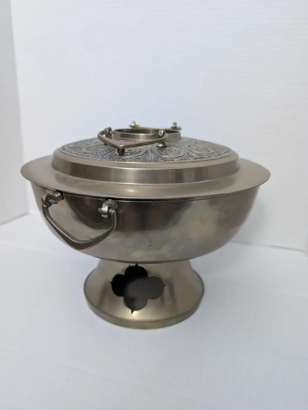 Vintage Korean Sinseollo Brass Hot Pot Steamer Royal Court Cookware Chafing Dish